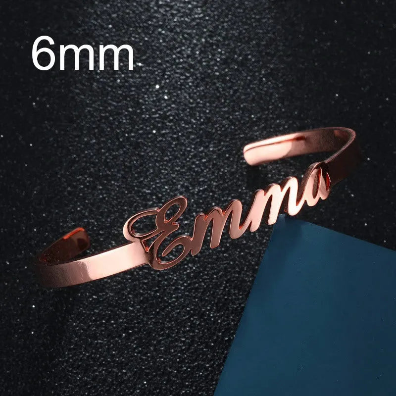 Custom name bracelet stainless steel silver finish with engraved text 6mm width
