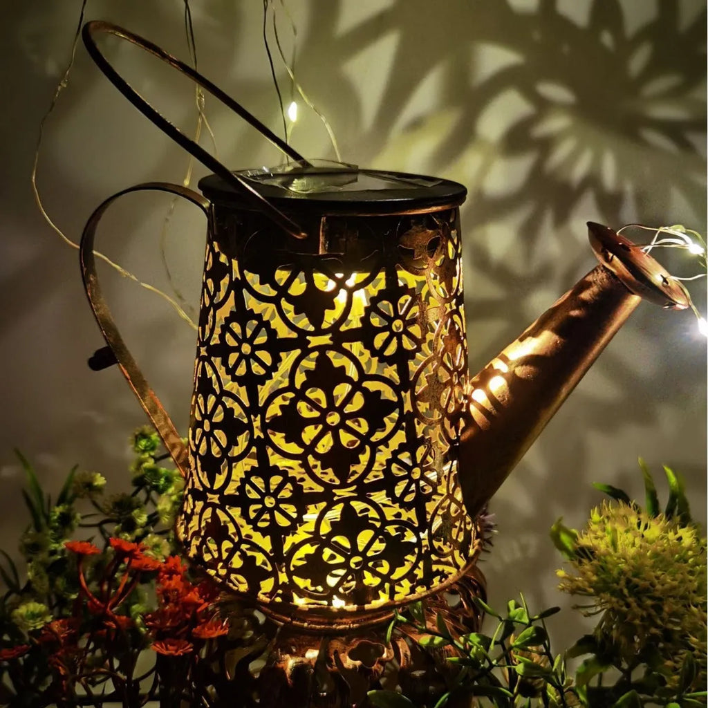 Wrought iron butterfly kettle solar lamp for garden decoration with solar panel
