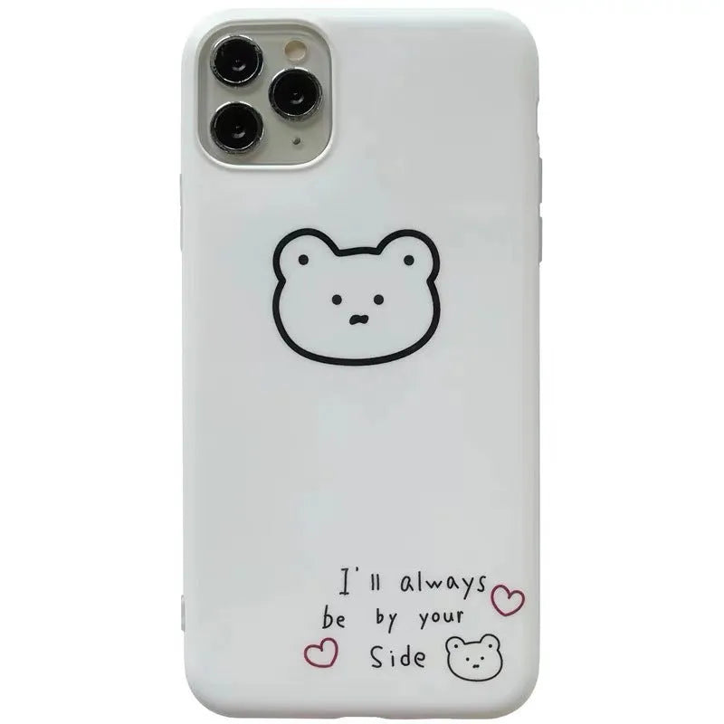 Soft silicone mobile phone case with Korean bear cartoon design for Samsung Z Flip 6 and iPhones.