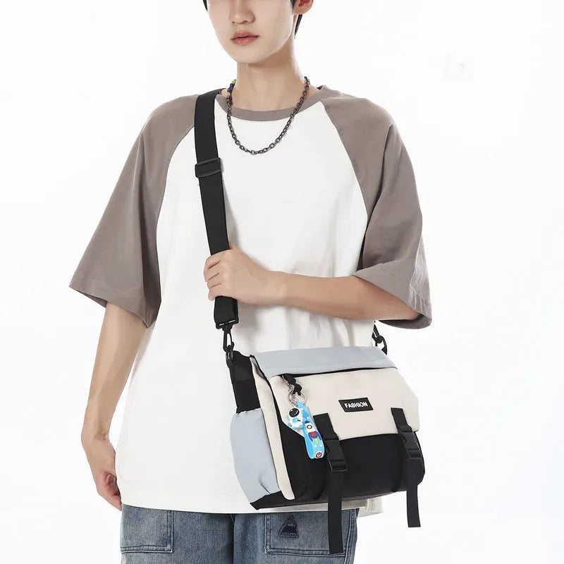 Large capacity nylon shoulder bag with contrast colour letter pattern, ultra-light casual women's bag in black letter style