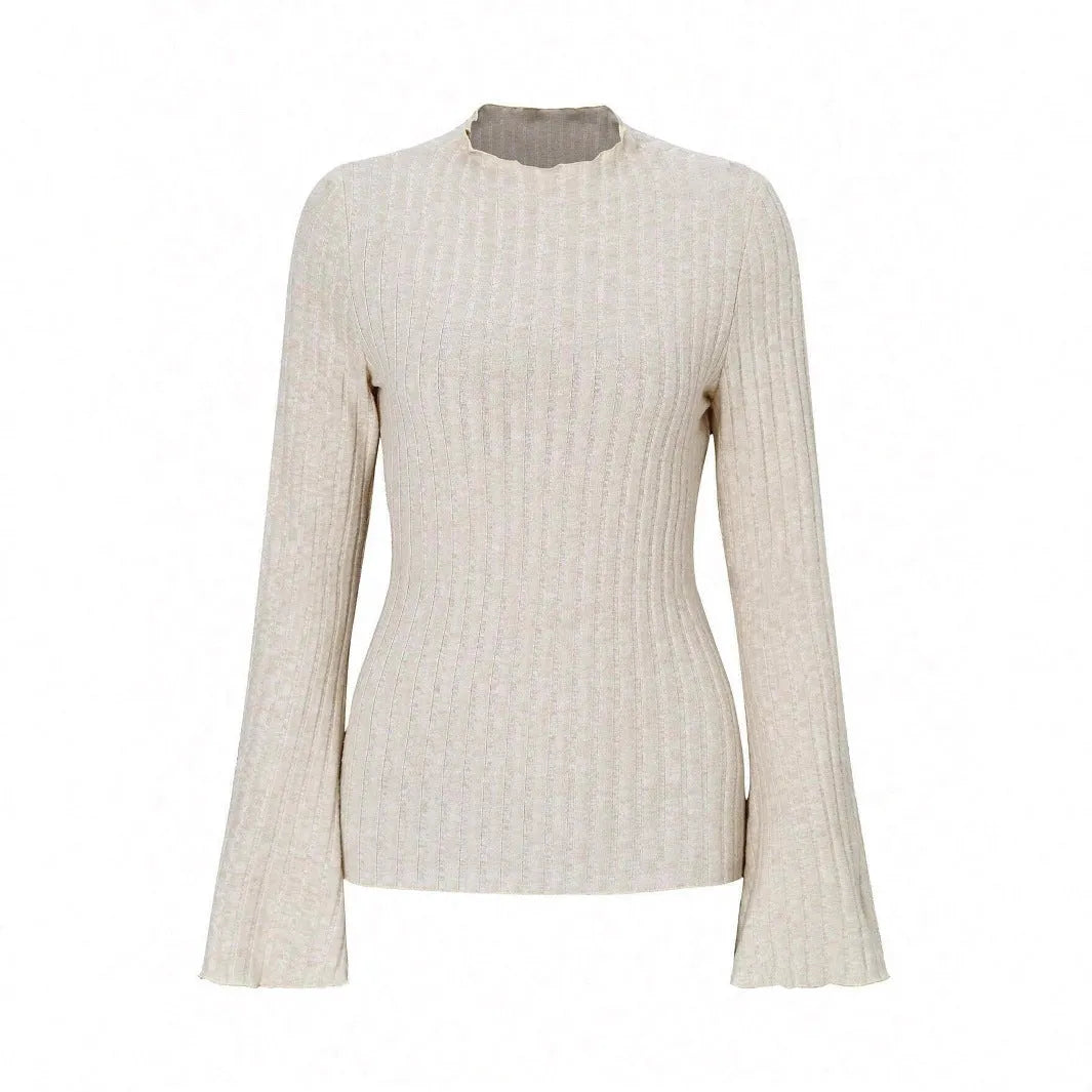 Long sleeve slim fit top with lantern sleeves and sunken stripe pattern in polyester fabric