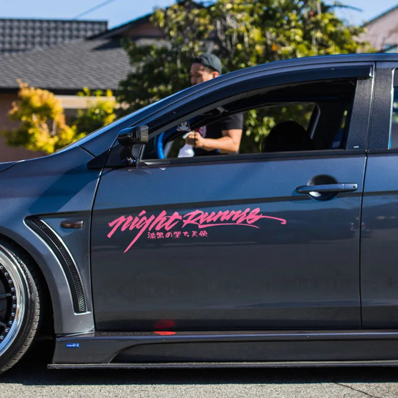 Nightwalker reflective rear windshield car sticker showing letter patterns in black, colourful and pink colour options