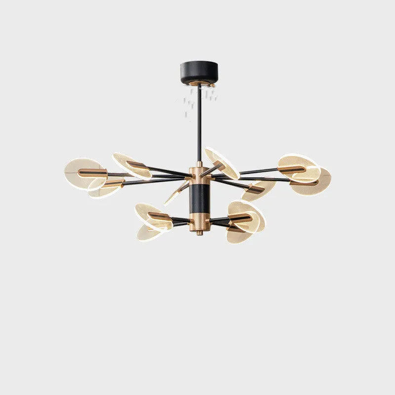 Nordic style iron frame LED chandelier with multiple acrylic lamp shades suspended.