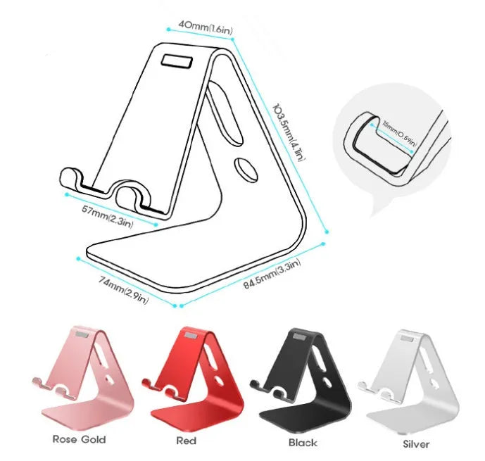 Aluminium Universal Phone Buddy stand holding a mobile phone, shown in silver finish.