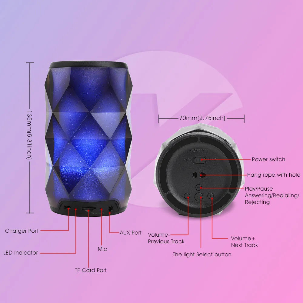 Black crystal diamond cut Coke can shaped Bluetooth speaker lantern with colourful LED lighting effects