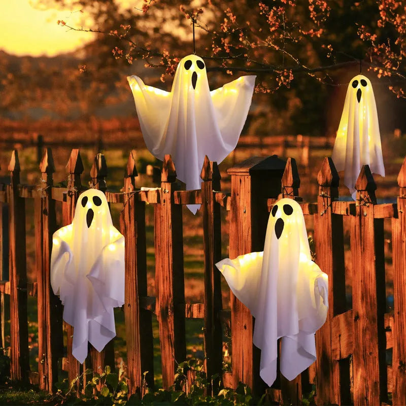 Luminous white and orange cloth ghost scream Halloween indoor lighting with battery power