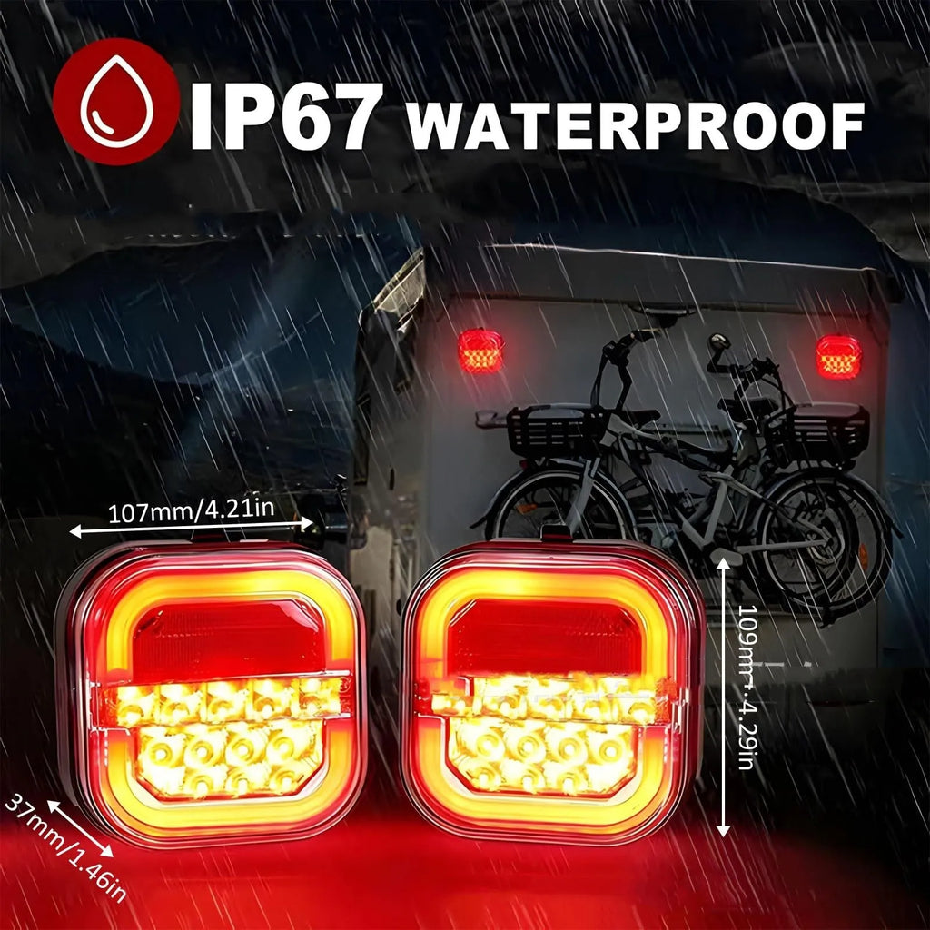 Square LED trailer taillight pair wired light guide option for 12V24V vehicles