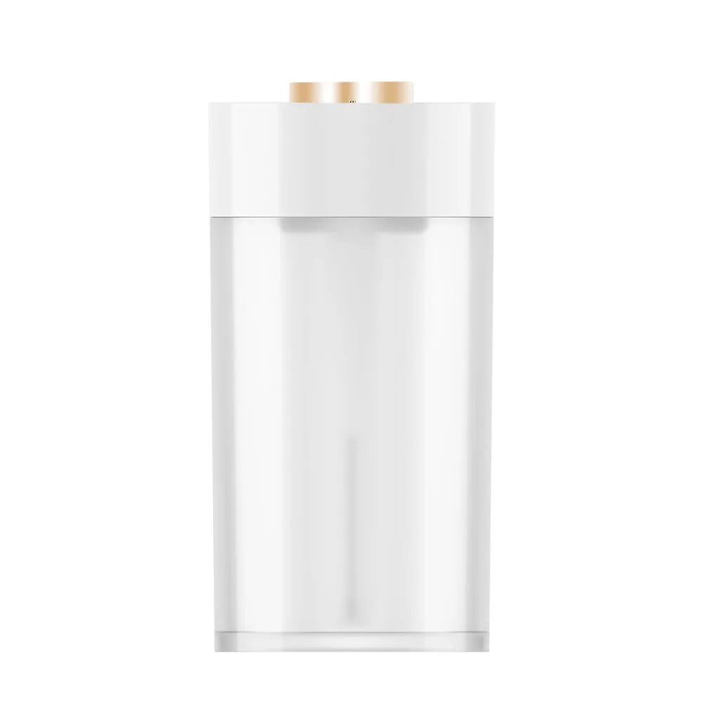 Columnar car USB humidifier in ice white with timer, placed in car cup holder
