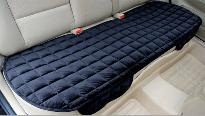 Checkered embroidered plush non-slip car seat cushion in beige with cotton fabric, three-piece set