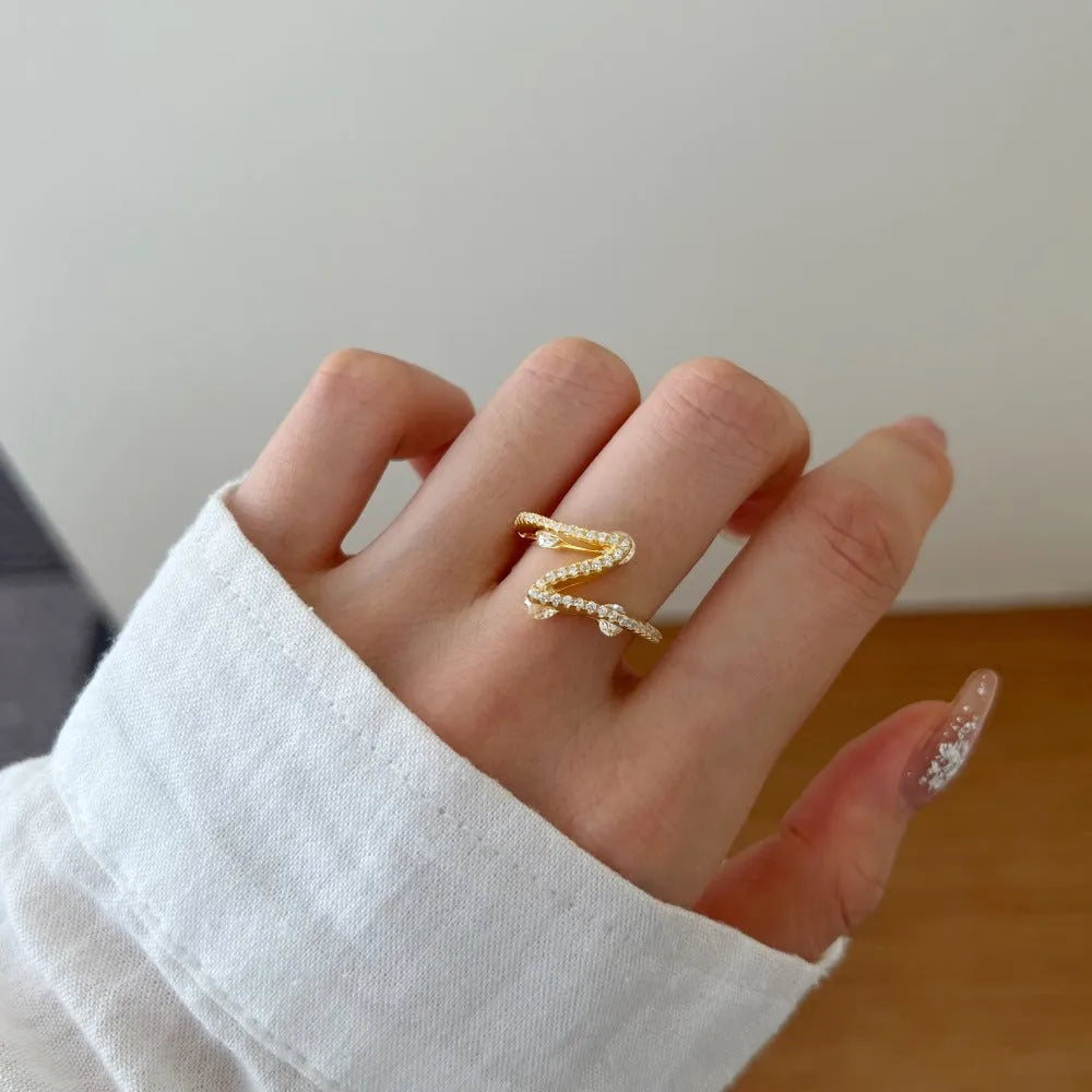 S925 sterling silver ring with refined zircon design, heart-shaped and geometric styles, electroplated platinum white diamond finish