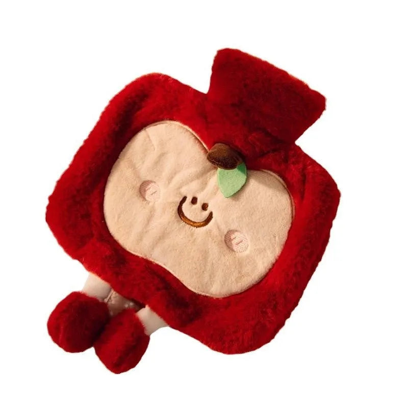Cute cartoon hot water injection bag in Apple Red and Apple Green, 2000ml capacity, high-density PVC