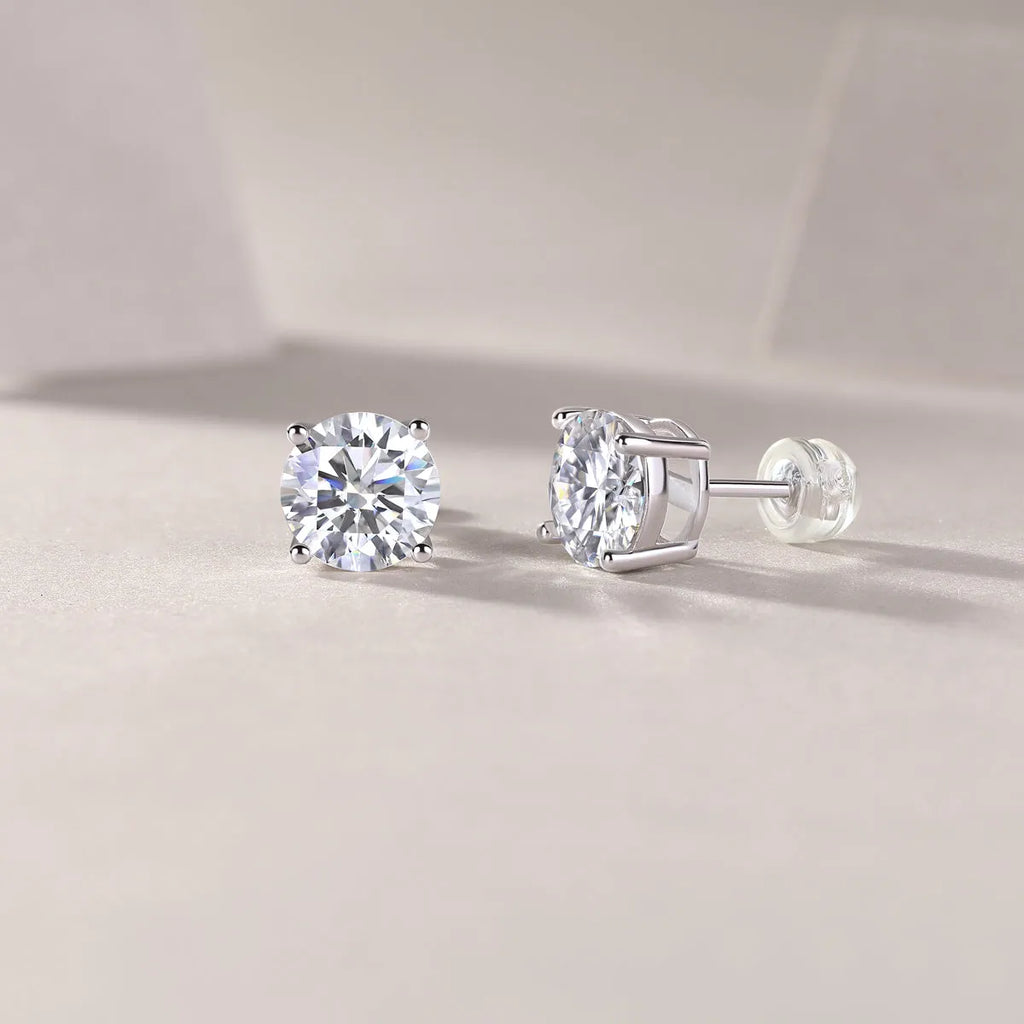 Moissanite stud earrings in S925 silver with platinum plating, black stone, 1 carat, gift box packaging