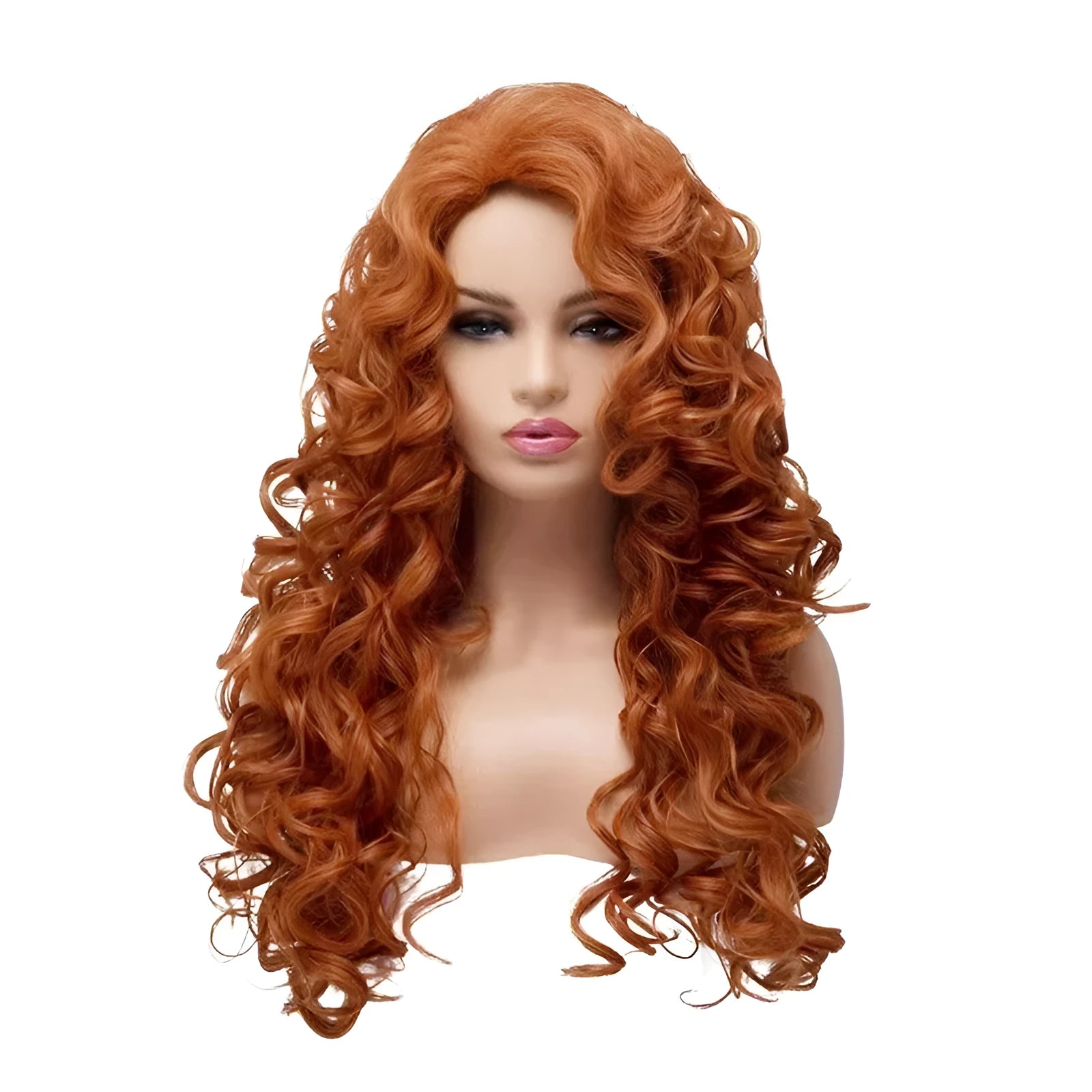 Brown and red long wavy curly wig with instant noodles fluffy texture for Halloween cosplay