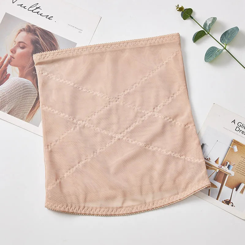 Mesh postpartum belly band in black or skin colour with cross waistband design