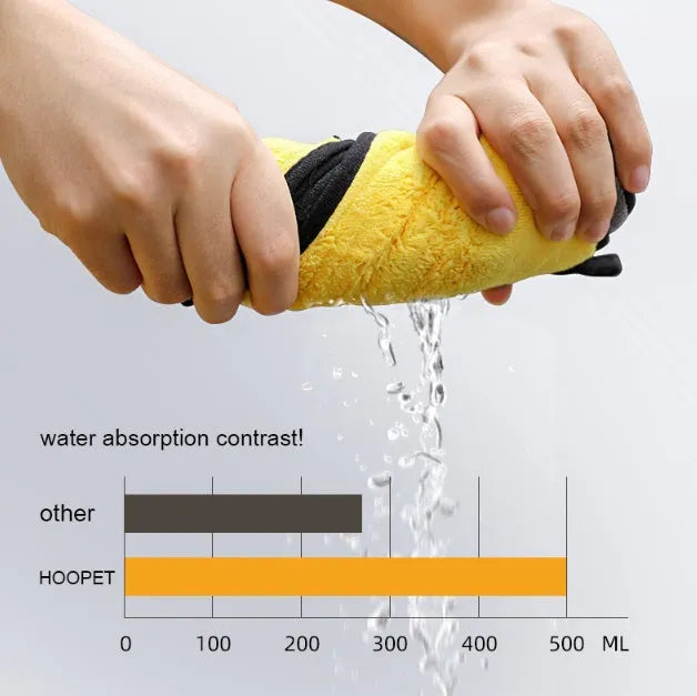 Dog absorbent bath towel in three sizes made from grey microfiber material