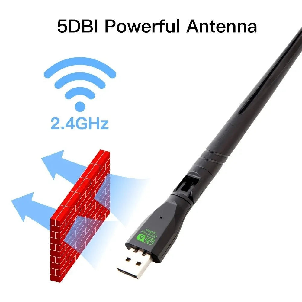 Black USB WiFi 6 wireless network card adapter for desktop and laptop computers