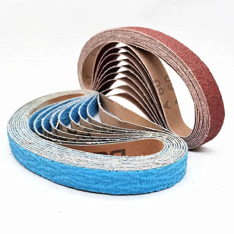 Small pneumatic belt sander 10x330mm for metal polishing with roll ring and alumina abrasive belt
