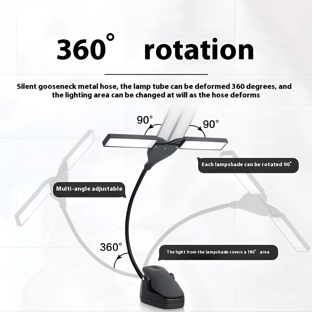 Music stand lamp with 28 LED lights for sheet music illumination in black plastic housing