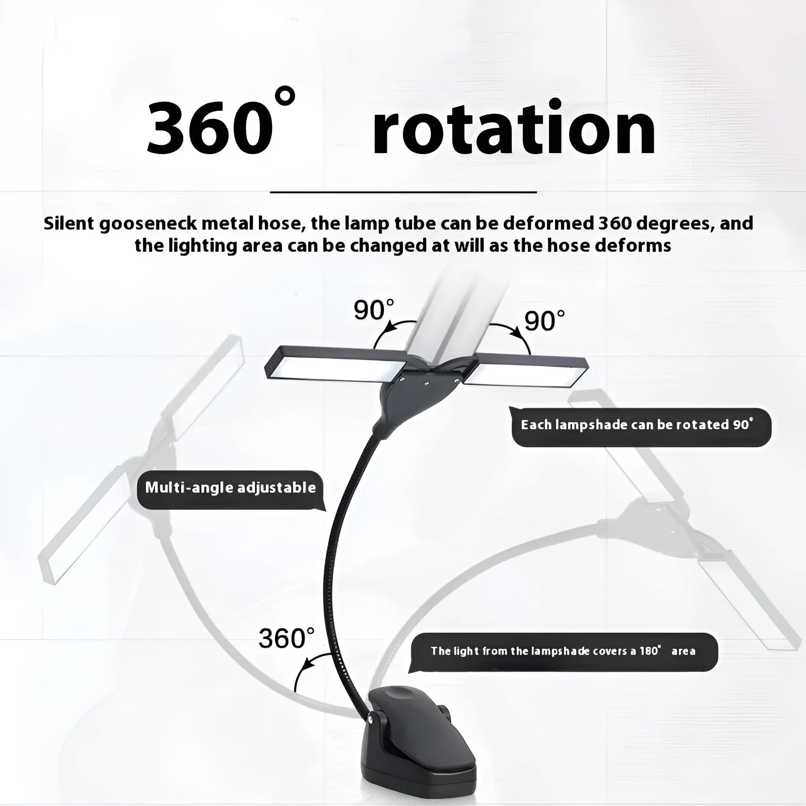 Music stand lamp with 28 LED lights for sheet music illumination in black plastic housing