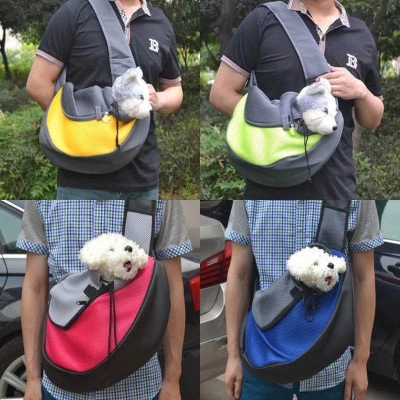 Pet backpack in blue with top handle and mesh ventilation panel, size S for pets under 5kg