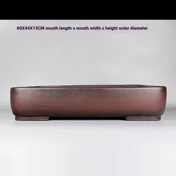 Rectangular purple clay flower pot with antique handmade finish and 60cm length dimensions