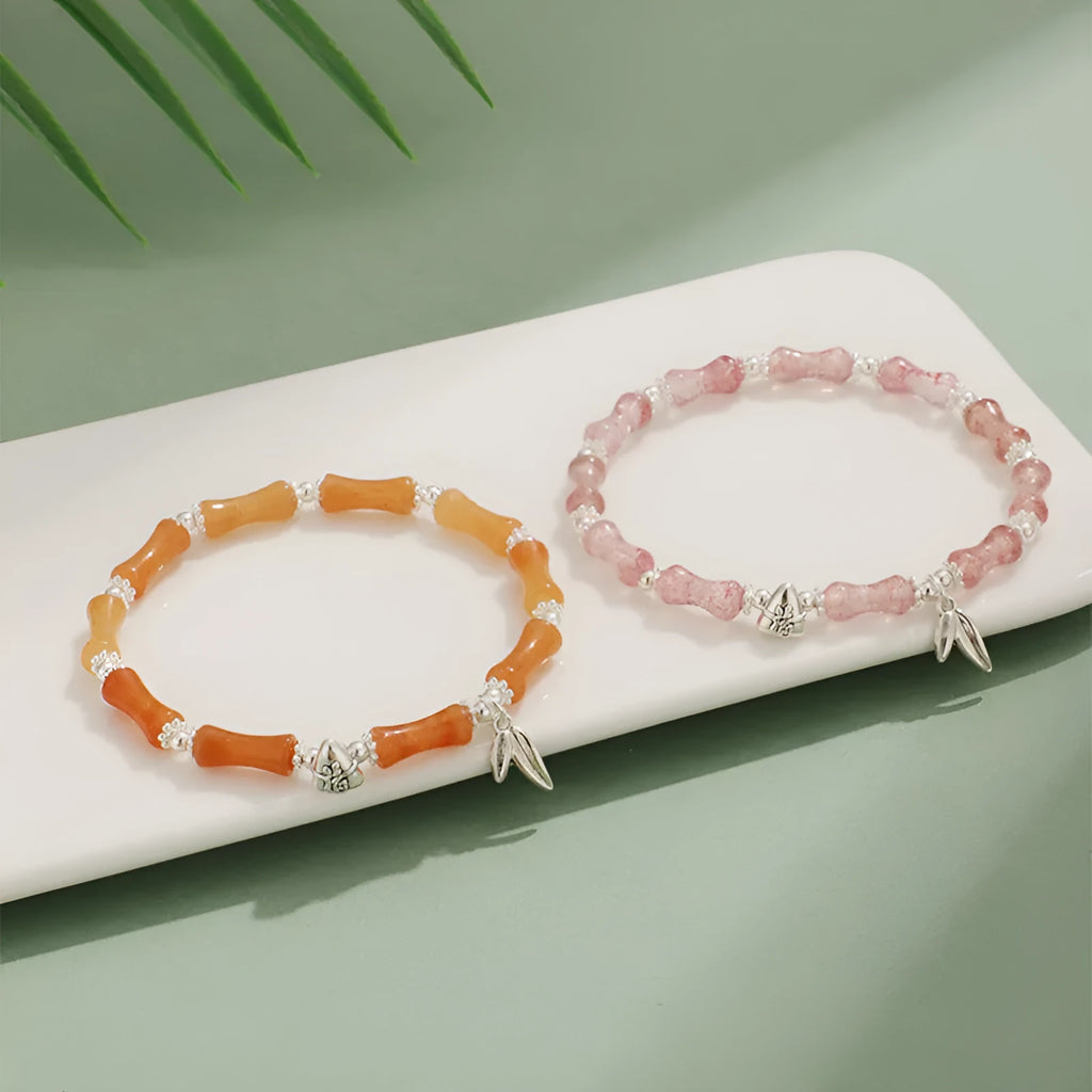 Green aventurine bamboo strawberry crystal bracelet with electroplated finish, multicolour stone beads, women's sweet style