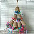 Parrot gnawing toy with palm weaving paper cup design hanging in cage