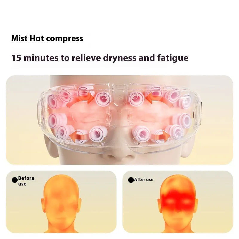 Bluetooth steam eye moisturising massager in purplish grey, showing its compact size for hot compress therapy.