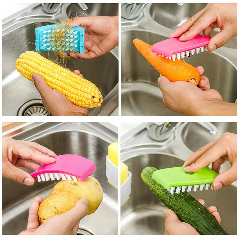 Creative kitchen cleaning brush with suction cup for knives forks chopsticks fruit vegetables in blue