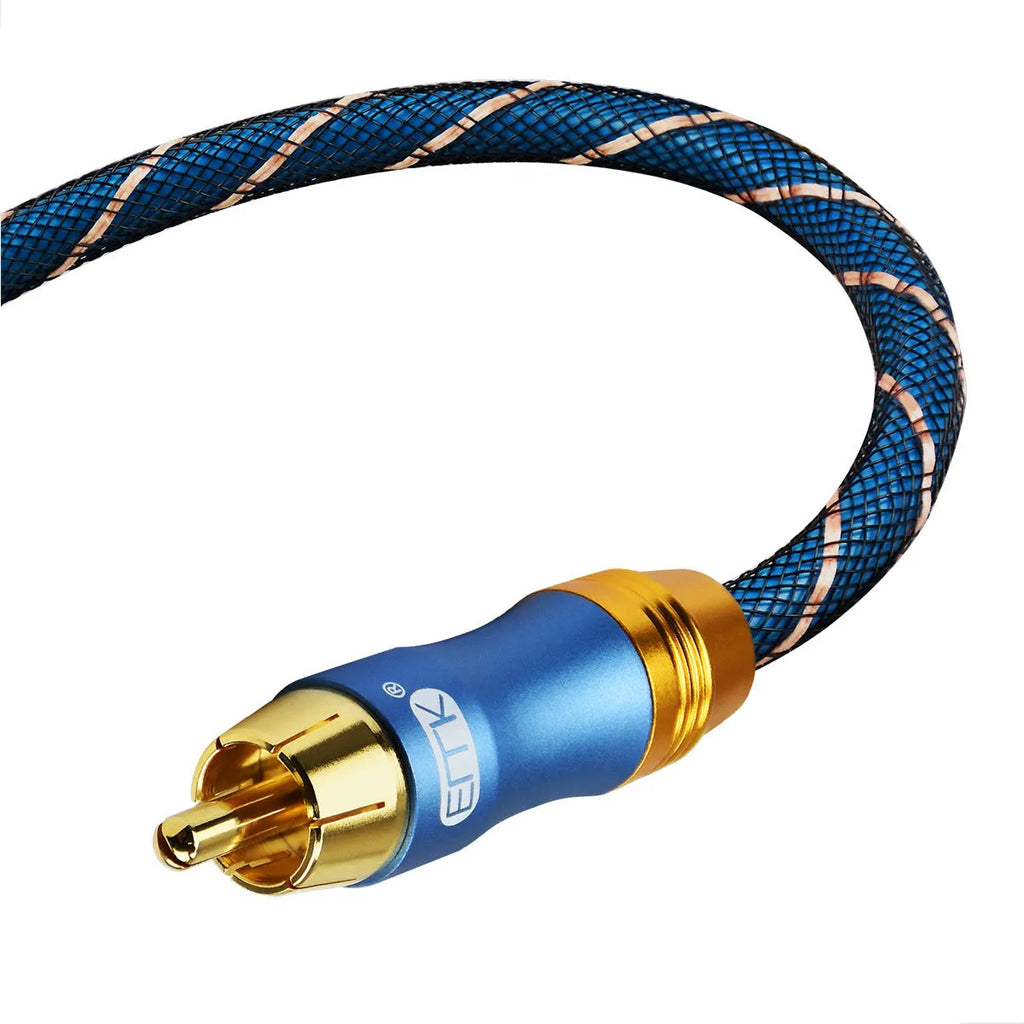 3 metre gold-plated digital coaxial audio cable with blue sheath and RCA connectors