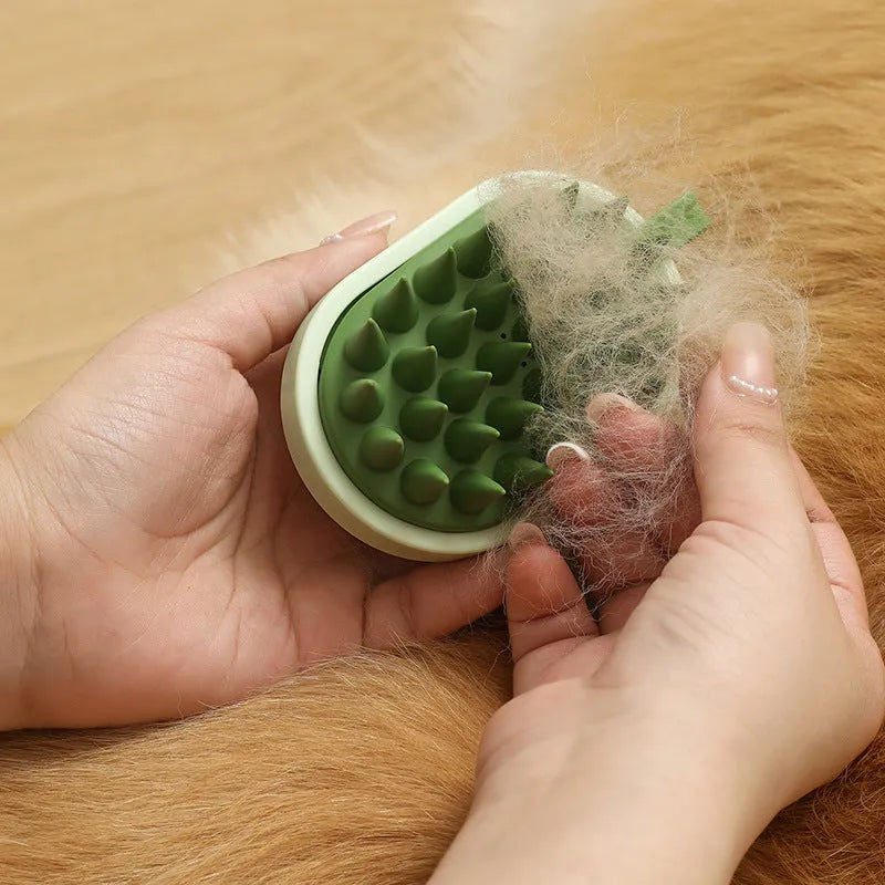 Handheld silicone dog grooming brush with TPR bristles and ABS handle in four colour options