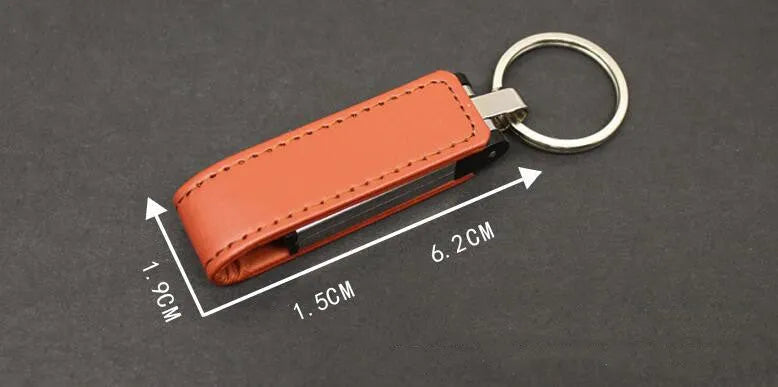 Leather USB flash drive with keychain loop in brown, USB 2.0 portable storage