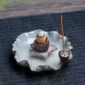 Square purple clay ceramic incense burner with reverse flow design and lotus decoration