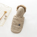 Hooded cotton dog coat in beige with hood, on a neutral background, showing full body coverage