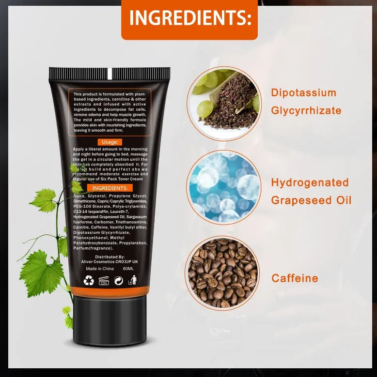 60ml abdominal muscle cream with caffeine in black bottle