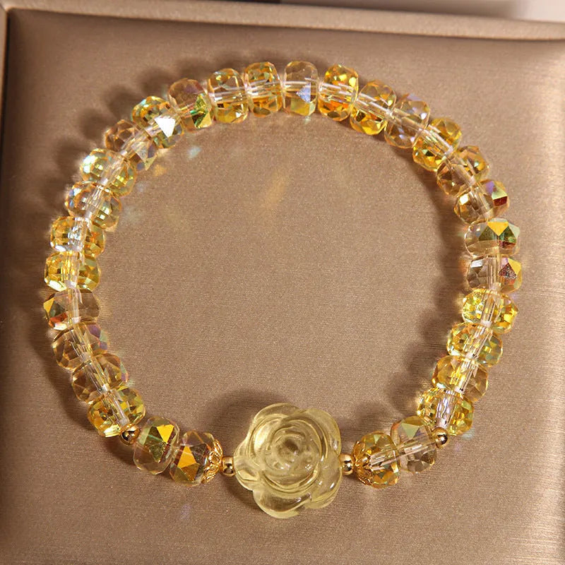 New Chinese Style Citrine Abacus Beads Bracelet Women's Light Luxury Metal Snowflake Design Japanese Korean Style Rose Colour Bracelet for Women