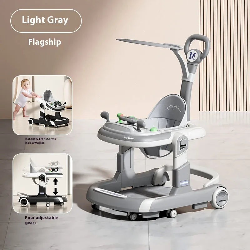 Baby walker lightweight folding anti-rollover with black plate music pattern and sunshade