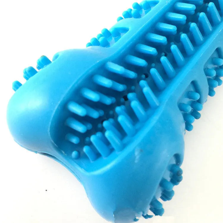 Bone-shaped silicone dog molar stick with bristles for teeth cleaning and easy toothpaste hole