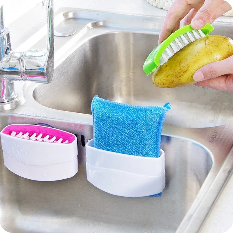 Creative kitchen cleaning brush with suction cup for knives forks chopsticks fruit vegetables in blue