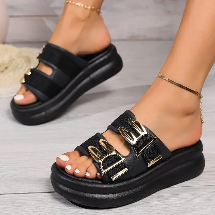Women's suede slippers with thick rubber soles in apricot, black and milky white colours