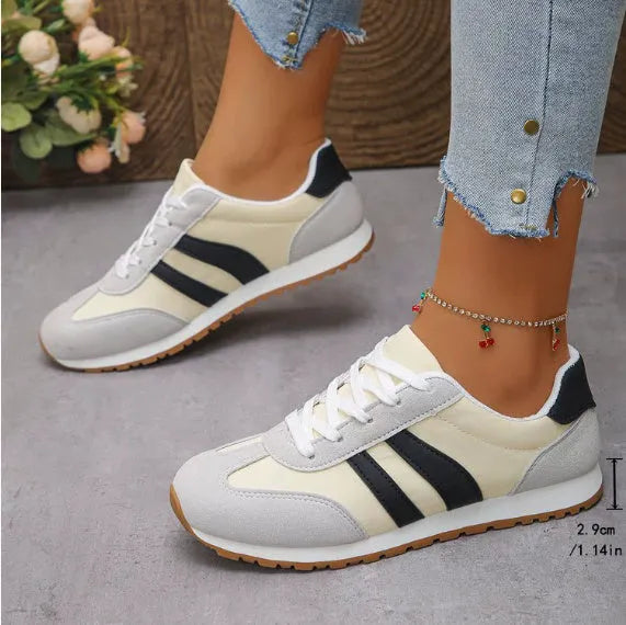 Blue and grey Cortez stripe pattern leisure sports shoes with flat heel and round toe