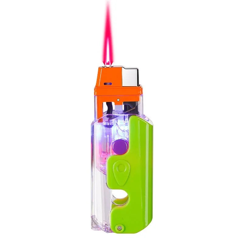 Colourful plastic radish lighter in orange, purple or green with wind-resistant functionality