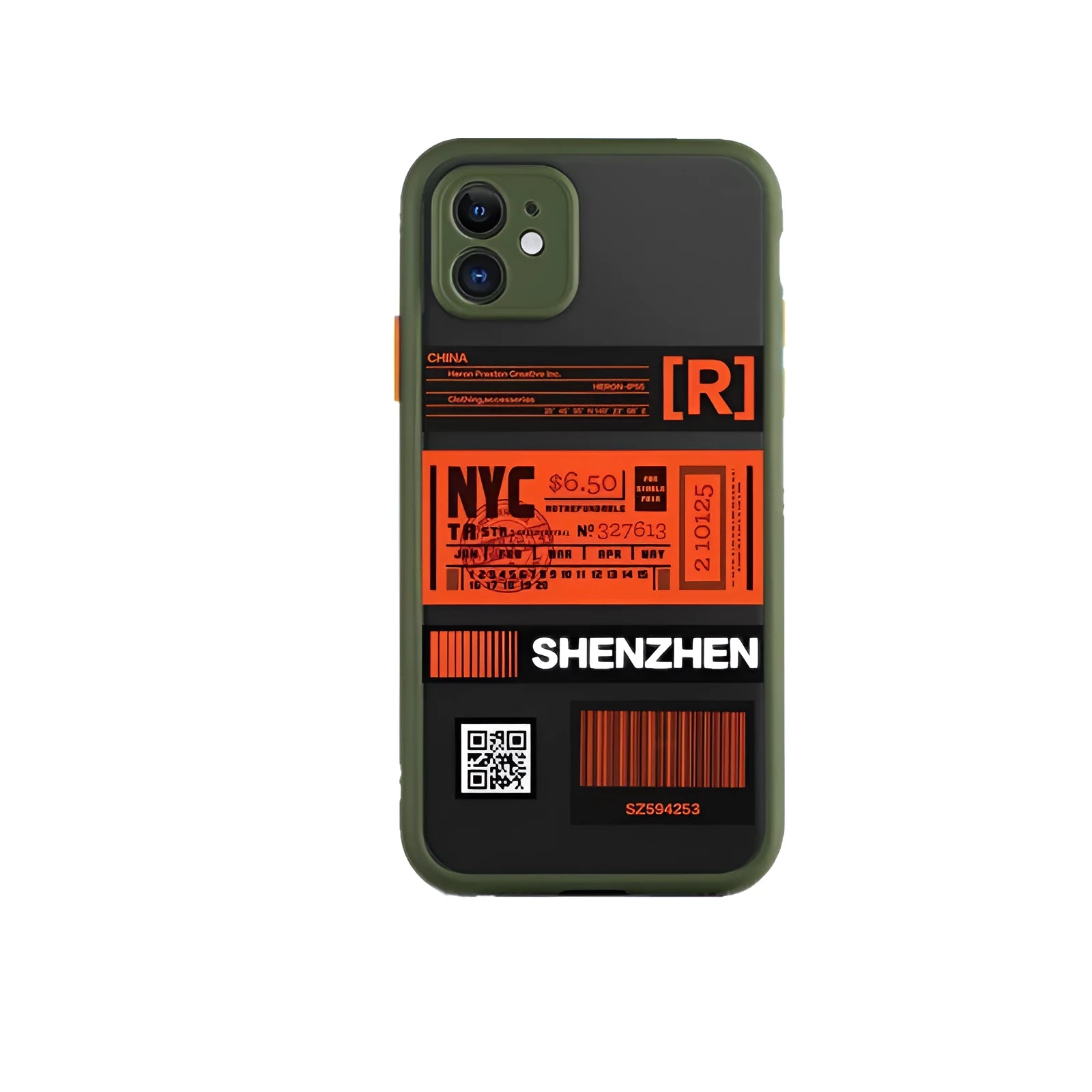 Boarding pass silicone phone case with skin feel finish in army green on iPhone 11 Pro Max