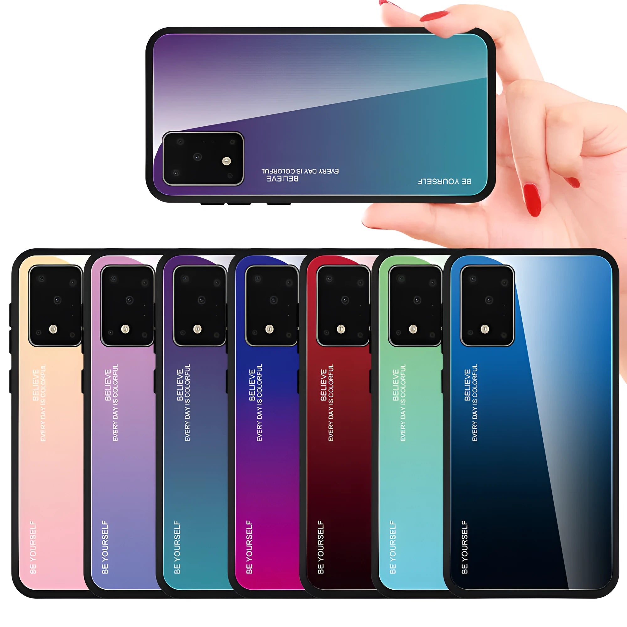 Gradient glass phone case for Samsung with TPU bumper and tempered glass back cover in simple style