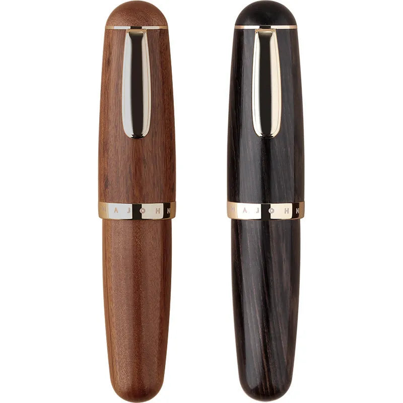 Short chubby solid wood ink pen with fine tip in Ebony Rosewood finish, gift box packaging