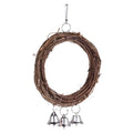 Natural rattan parrot swing measuring 26x16cm in brown, attached to cage bars