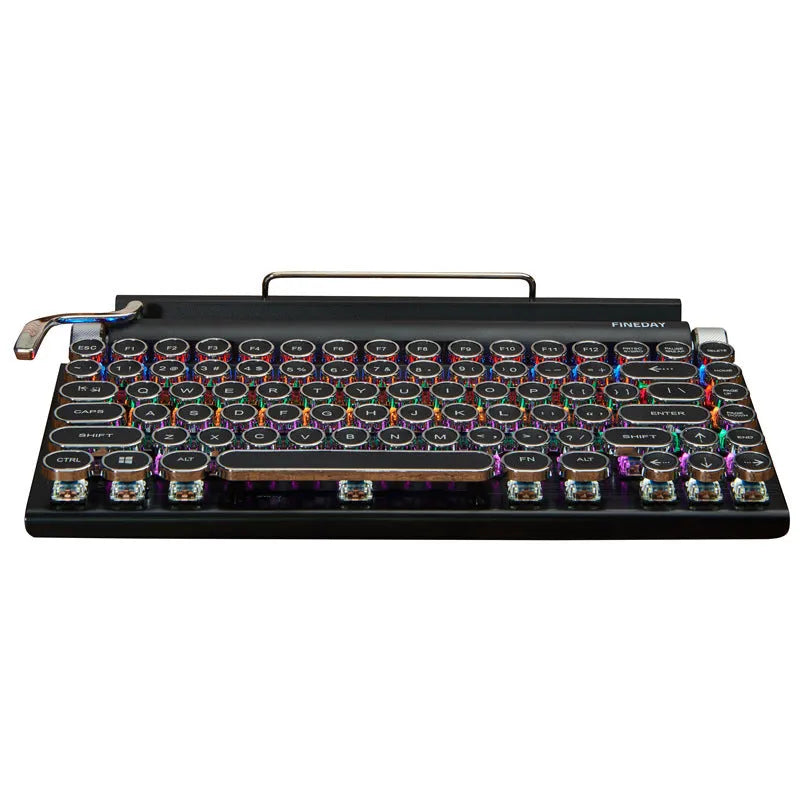 Black retro typewriter mechanical keyboard with Bluetooth connectivity and seven-colour backlight