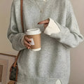 Women's grey round neck soft chenille sweater with spandex stretch, available in sizes 0XL to 5XL