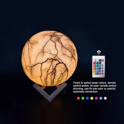 3D painted moon LED night light in 15cm size with warm glow on wood bracket