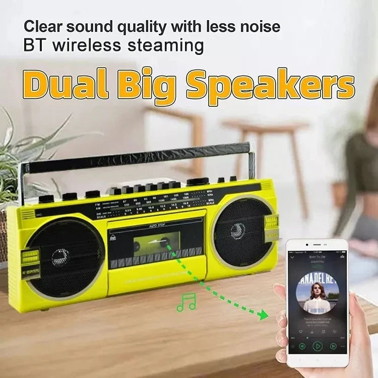 Antique high-power four band recorder manual mono radio with USB interface in blue colour, 35x11x13cm